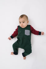 Load image into Gallery viewer, Zipper Romper in Pine Colorblock
