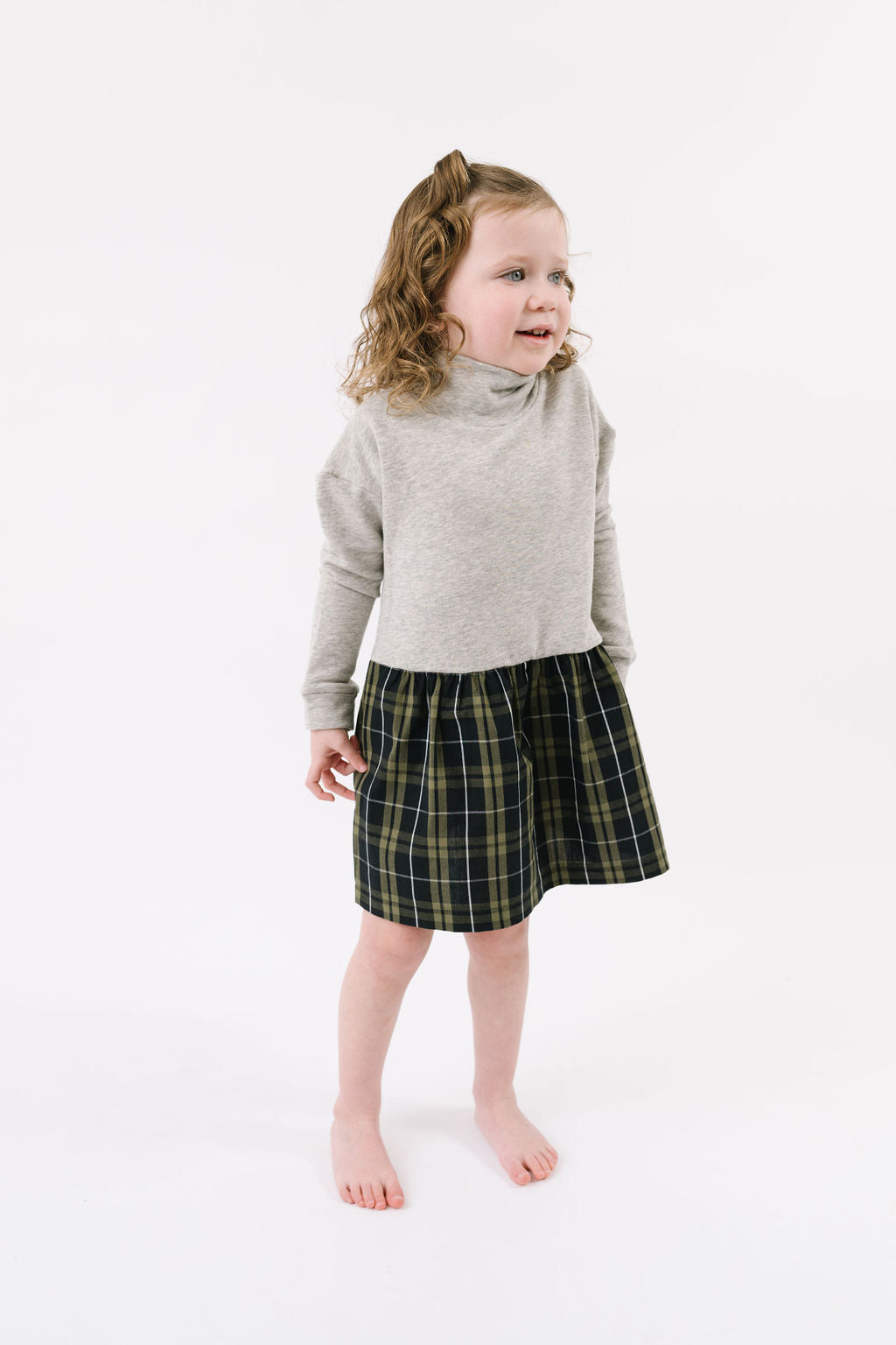 Funnel Sweatshirt Dress in Shadow Plaid