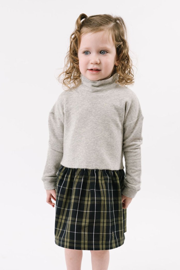 Funnel Sweatshirt Dress in Shadow Plaid