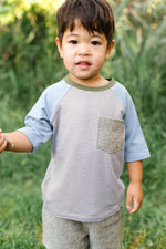 Load image into Gallery viewer, Bamboo Raglan Pocket Tee in Olive Stripe
