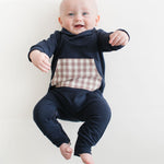 Load image into Gallery viewer, Bamboo Shawl Collar Romper in Midnight + Cinnamon
